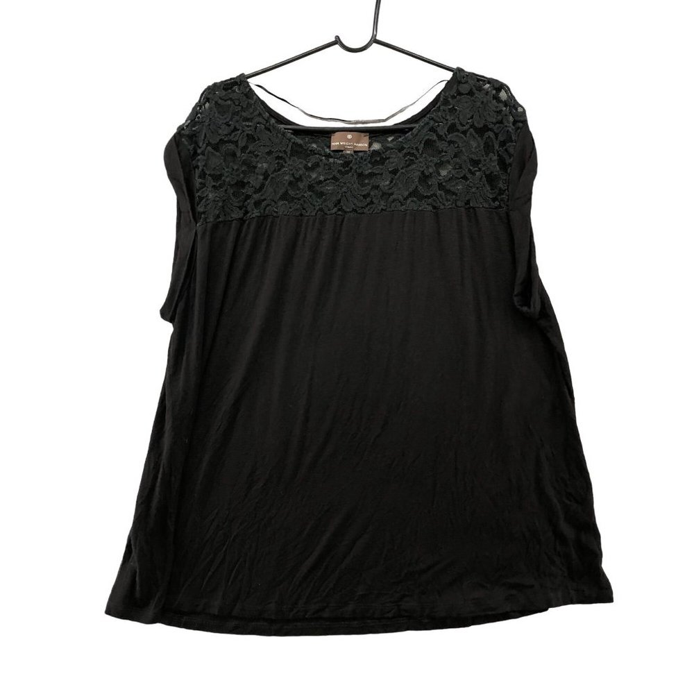 Fenn Wright Manson Womens Black Lace Jersey Knit Short Sleeve Sleeveless Top 3X
